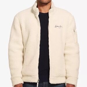 Sean John Mens Reversible Fleece Bomber Jacket Ivory Cream Off White Size 2XL